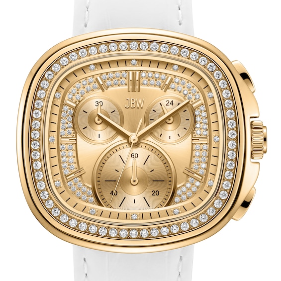 Men's JBW Coast 18K Gold-Plated Stainless Steel Chronograph Watch with Gold-Tone Dial and Ivory Leather Strap (Model: J6415A)