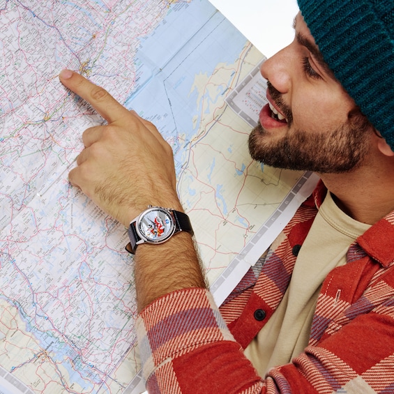 Men's Disney x Citizen Eco-Drive® Mickey & Friends Road Trip Stainless Steel Watch (Model: Fe7110-09W)
