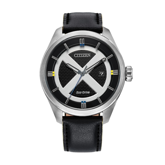 Men's Marvel x Citizen Eco-Drive® X-Men Stainless Steel Watch with Black Leather Strap Model: Aw5007-17W)