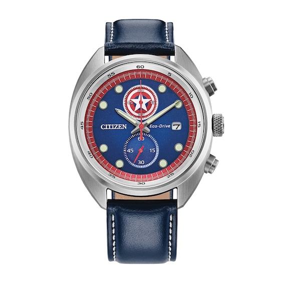 Men's Marvel x Citizen Eco-Drive® Captain America 85th Anniversary Chronograph Watch Box Set (Model: Ca7046-46W)