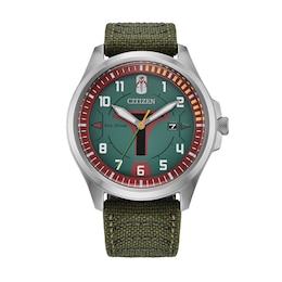 Men's Star Wars™ x Citizen Eco-Drive® Boba Fett Stainless Steel Watch with Green Nylon Strap (Model: AW1418-06W)