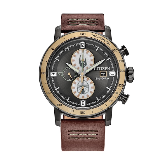 Men's Star Wars™ x Citizen Eco-Drive® Mandalorian Black IP Stainless Steel Chronograph Watch (Model: Ca0857-09W)