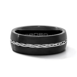 8.0mm Braid Center Wedding Band in Tungsten with Black Ion Plate and Stainless Steel - Size 10
