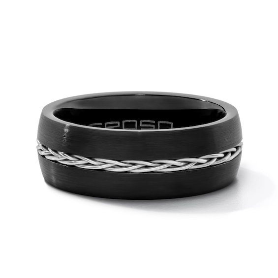 8.0mm Braid Center Wedding Band in Tungsten with Black Ion Plate and Stainless Steel