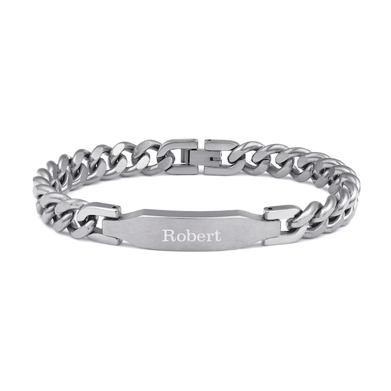 Engravable ID Curb Chain Bracelet in Stainless Steel