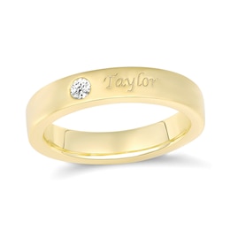 Flush-Set Birthstone and Engraved Name Ring (1 Name)