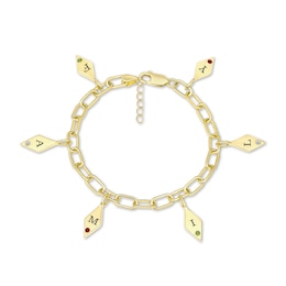 Engravable Initial Geometric Station and Birthstone Bracelet in Sterling Silver with 10K Gold Plate