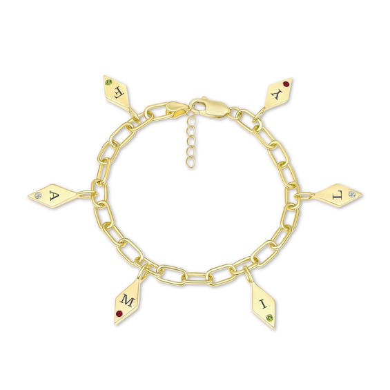 Engravable Initial Geometric Station and Birthstone Bracelet in Sterling Silver with 10K Gold Plate