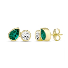 Toi et Moi Pear-Shaped and Round Birthstone Stud Earrings