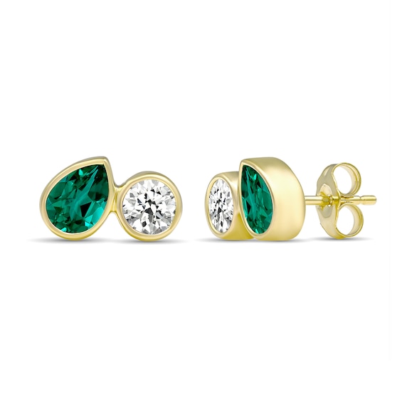 Toi et Moi Pear-Shaped and Round Birthstone Stud Earrings