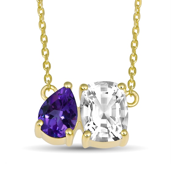 Toi et Moi Pear-Shaped and Cushion-Cut Birthstone Necklace