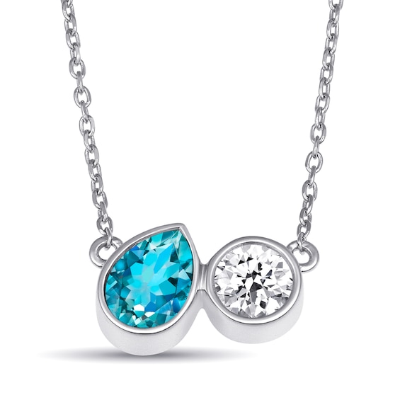 Toi et Moi Pear-Shaped and Round Birthstone Necklace