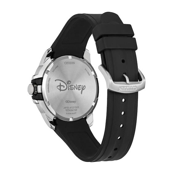Men's Disney x Citizen Eco-Drive® Mickey Mouse Goalie Stainless Steel Watch with Black Silicone Strap (Model: Aw1656-08W)