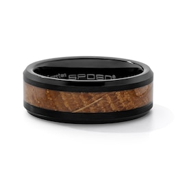 8.0mm Wood Stripe Wedding Band in Tungsten with Black Ion Plate - Size 10