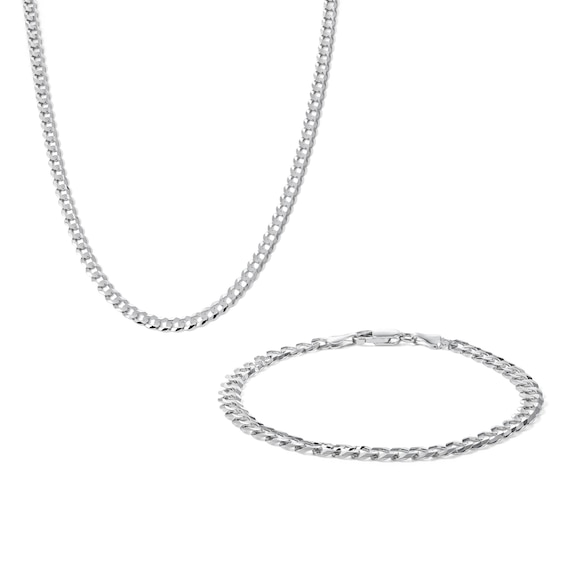 5.7mm Curb Chain Necklace and Bracelet Set in Solid Sterling Silver