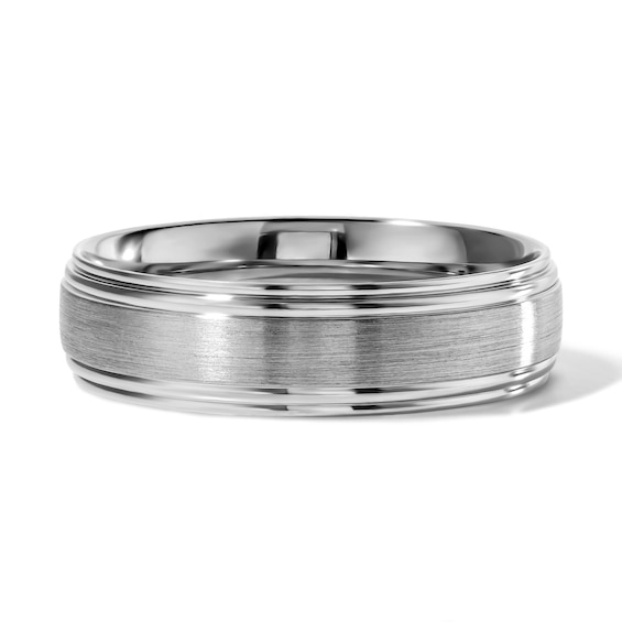 6.0mm Engravable Brushed Wedding Band in 10K White Gold