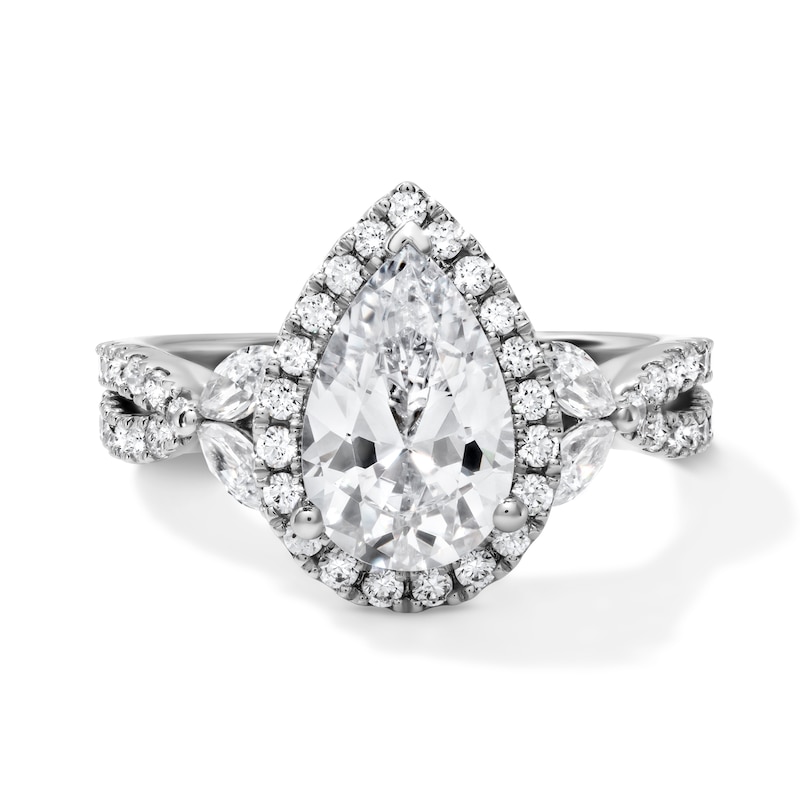 Main Image 1 of 2-1/6 CT. T.W. Certified Pear-Shaped Lab-Grown Diamond Frame Engagement Ring in 14K White Gold (F/VS2)