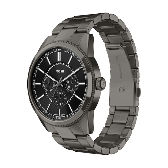 Men's Fossil Pearson Multifunction Gray IP Stainless Steel Watch with Black Dial (Model: Fs6136)
