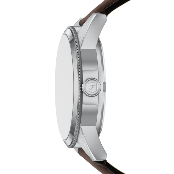 Men's Fossil Pearson Multifunction Stainless Steel Watch with Green Dial and Brown Leather Strap (Model: Fs6137)
