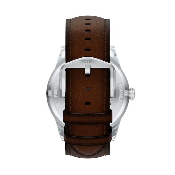 Men's Fossil Pearson Multifunction Stainless Steel Watch with Green Dial and Brown Leather Strap (Model: Fs6137)