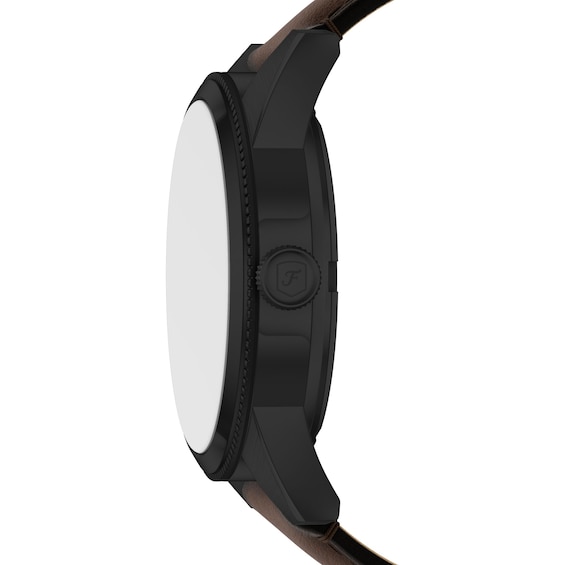 Men's Fossil Pearson Multifunction Black IP Stainless Steel Watch with Black Dial and Brown Leather Strap (Model: Fs6138)