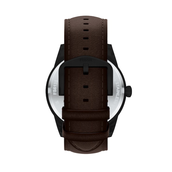 Men's Fossil Pearson Multifunction Black IP Stainless Steel Watch with Black Dial and Brown Leather Strap (Model: Fs6138)