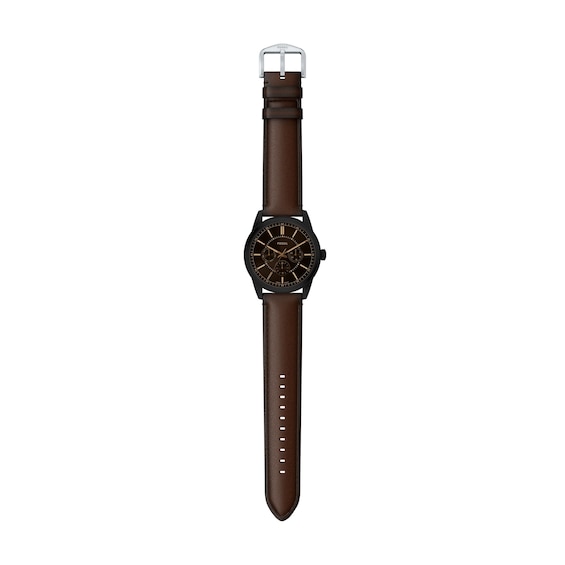 Men's Fossil Pearson Multifunction Black IP Stainless Steel Watch with Black Dial and Brown Leather Strap (Model: Fs6138)