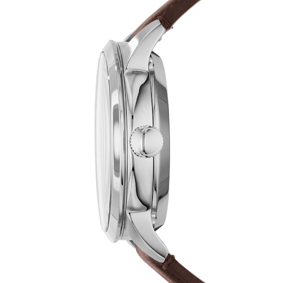 Men's Fossil Townsman Stainless Steel Automatic Watch with Black Dial and Brown Leather Strap (Model: Me3061)