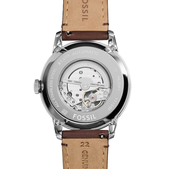 Men's Fossil Townsman Stainless Steel Automatic Watch with Black Dial and Brown Leather Strap (Model: Me3061)