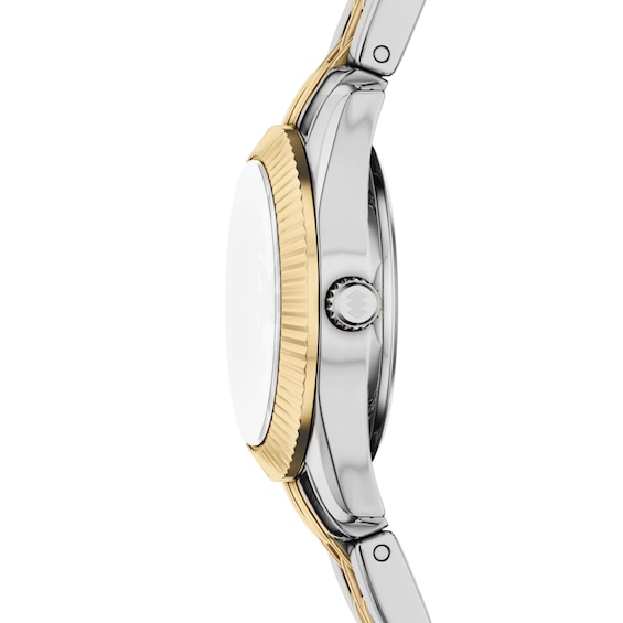Ladies' Fossil Scarlette Mini Two-Tone IP Stainless Steel Watch with Silver-Tone Dial and Crystals (Model: Es5473)