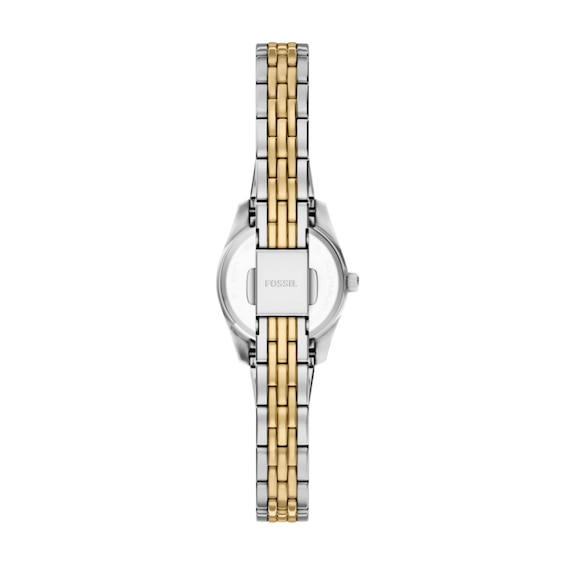 Ladies' Fossil Scarlette Mini Two-Tone IP Stainless Steel Watch with Silver-Tone Dial and Crystals (Model: Es5473)