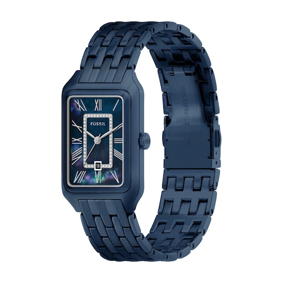 Ladies' Fossil Raquel Navy IP Stainless Steel Watch with Blue Mother-of-Pearl Dial and Crystals (Model: Es5479)