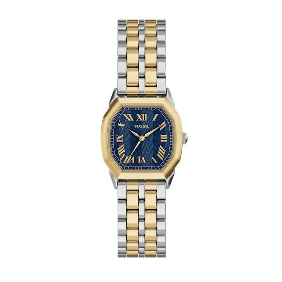Ladies' Fossil Harlow Two-Tone IP Stainless Steel Watch with Navy Dial (Model: Es5480)