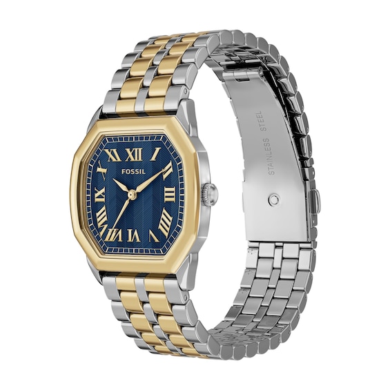 Ladies' Fossil Harlow Two-Tone IP Stainless Steel Watch with Navy Dial (Model: Es5480)