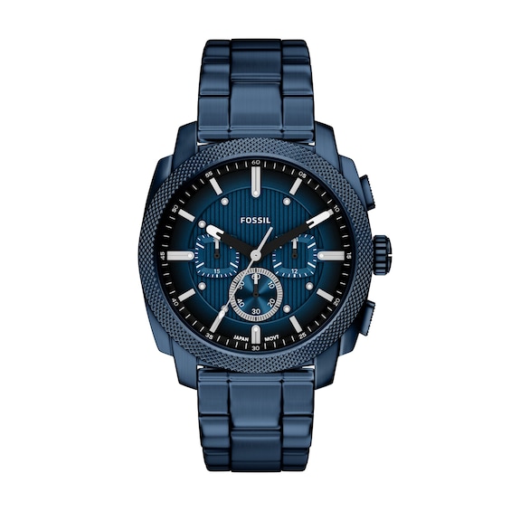Men's Fossil Machine Chronograph Navy IP Stainless Steel Watch with Navy Dial (Model: Fs6167)
