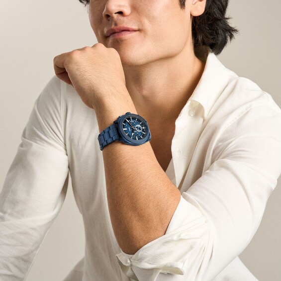 Men's Fossil Machine Chronograph Navy IP Stainless Steel Watch with Navy Dial (Model: Fs6167)