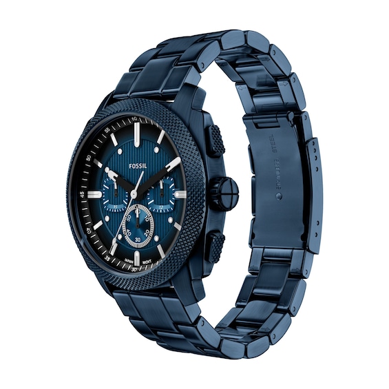 Men's Fossil Machine Chronograph Navy IP Stainless Steel Watch with Navy Dial (Model: Fs6167)
