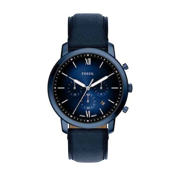 Men's Fossil Neutra Chronograph Navy IP Stainless Steel Watch with Navy Dial and Leather Strap (Model: Fs6168)