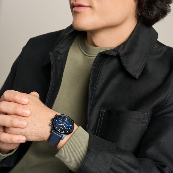 Men's Fossil Neutra Chronograph Navy IP Stainless Steel Watch with Navy Dial and Leather Strap (Model: Fs6168)