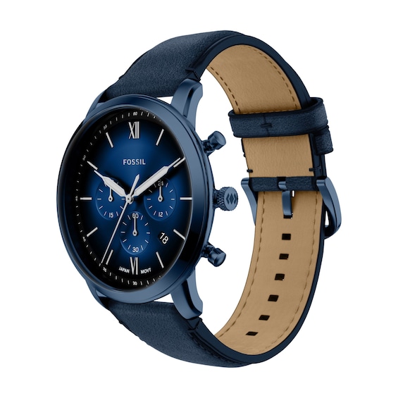 Men's Fossil Neutra Chronograph Navy IP Stainless Steel Watch with Navy Dial and Leather Strap (Model: Fs6168)