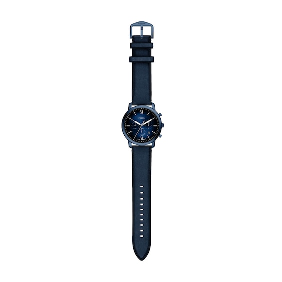 Men's Fossil Neutra Chronograph Navy IP Stainless Steel Watch with Navy Dial and Leather Strap (Model: Fs6168)