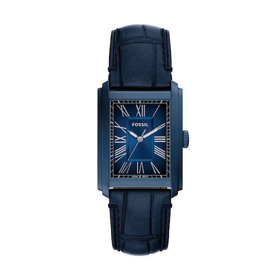 Men's Fossil Carraway Navy IP Stainless Steel Watch with Navy Dial and Leather Strap (Model: Fs6170)