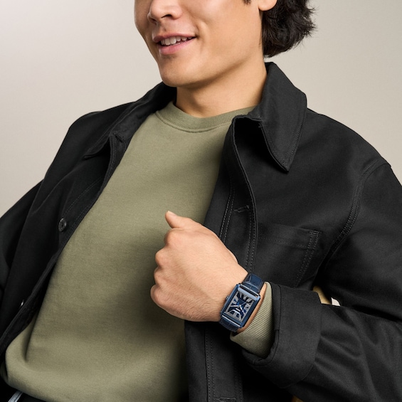 Men's Fossil Carraway Navy IP Stainless Steel Watch with Navy Dial and Leather Strap (Model: Fs6170)
