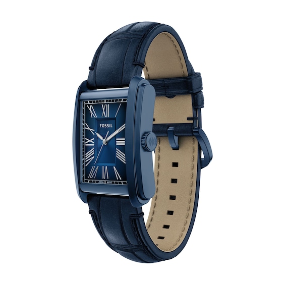 Men's Fossil Carraway Navy IP Stainless Steel Watch with Navy Dial and Leather Strap (Model: Fs6170)