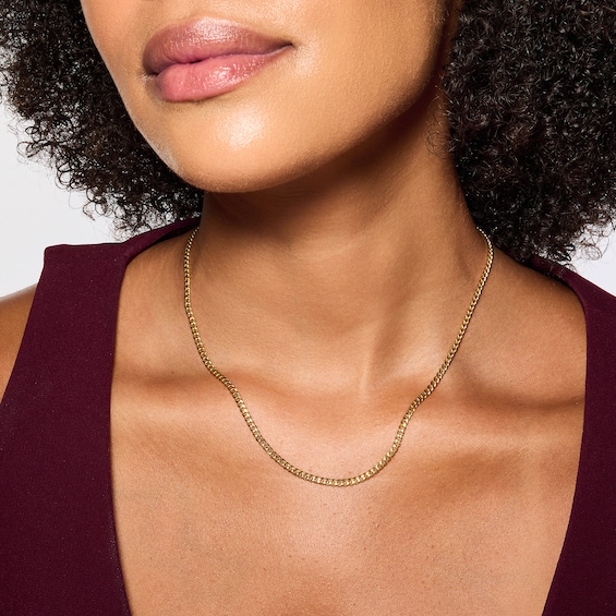 3.0mm Cuban Curb Chain Necklace in Hollow 10K Gold - 18"