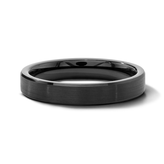 4.0mm Satin Finish Bevelled Wedding Band in Tungsten with Black Ion Plate