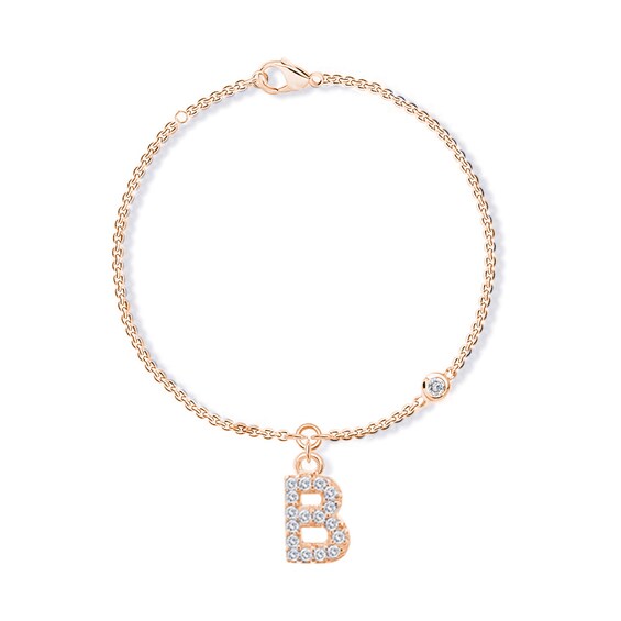 Bezel-Set Birthstone & Diamond Accent Initial Bracelet - 7.25"