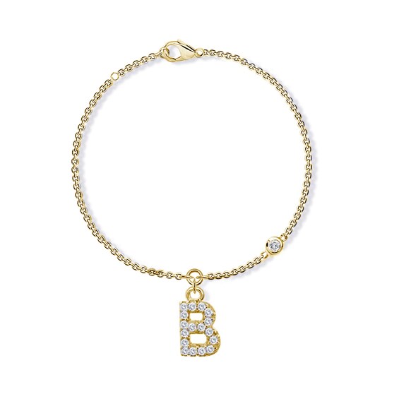 Bezel-Set Birthstone & Diamond Accent Initial Bracelet - 7.25"