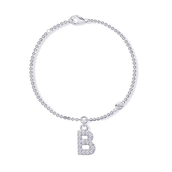 Bezel-Set Birthstone & Diamond Accent Initial Bracelet - 7.25"