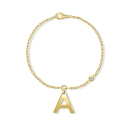 Bezel-Set Birthstone & Initial Bracelet - 7.25"